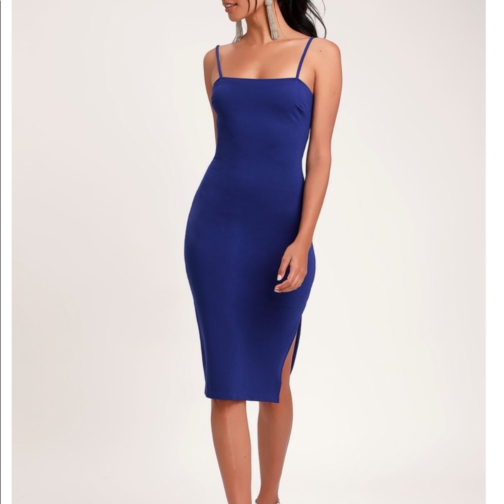 LULUS PAULINA COBALT BLUE BODYCON MIDI DRESS LRG